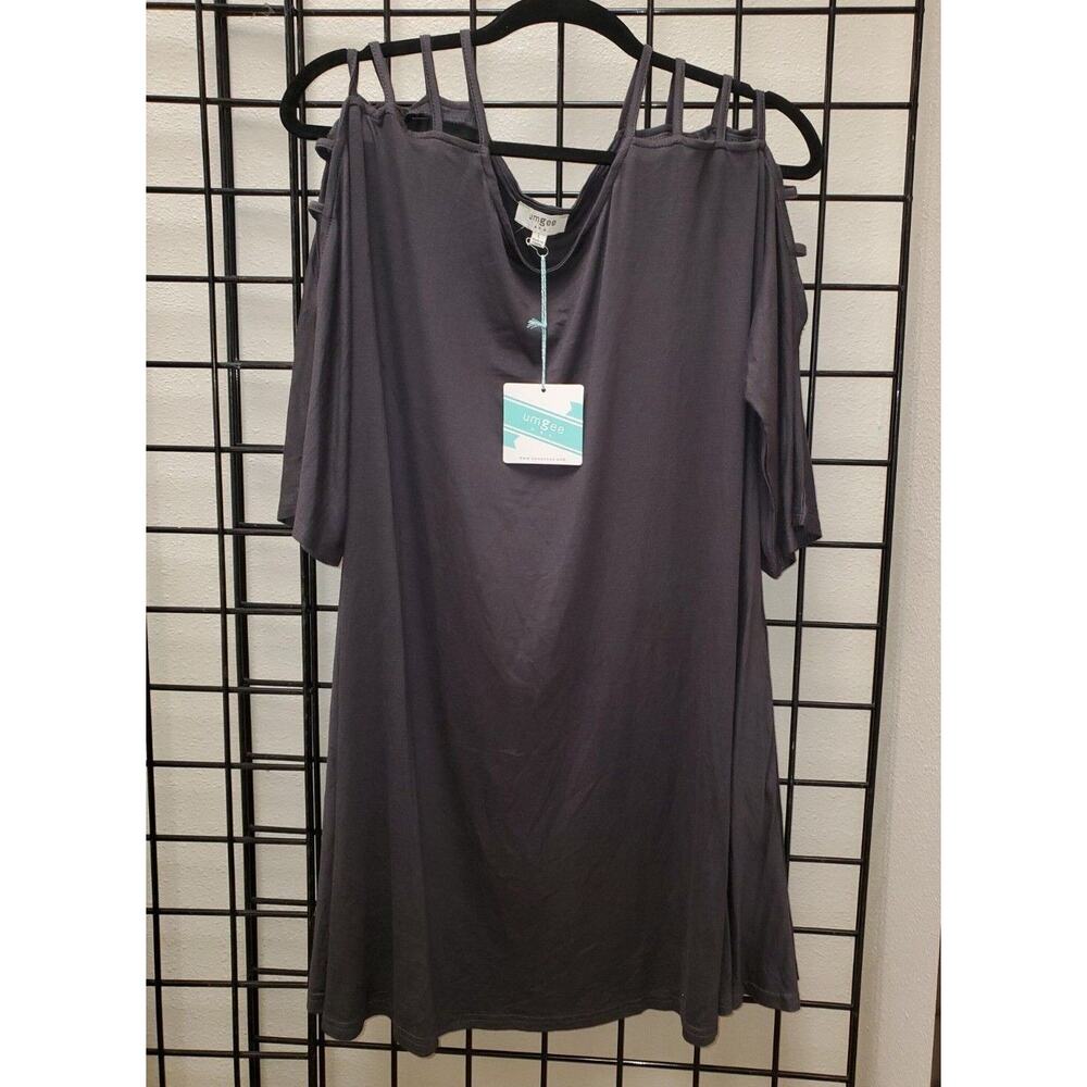 Umgee USA Womens Scoop Neck Cold Shoulder Shirt Dress -- Ash Grey NEW